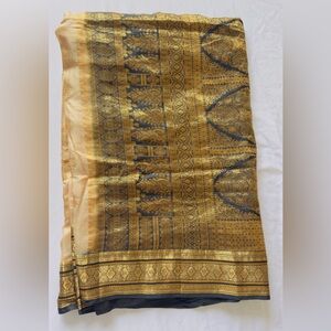 Designer Indian Pakistani Gold and Black Woven pure katan silk festive Saree